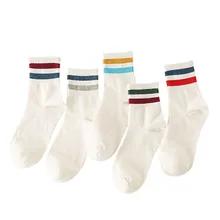 5 пар Для женщин Носки для девочек аккуратно Мода двойной Полосатый Прочный Антибактериальные Женские короткие носки чистого Книги по искусству Стиль леди носки Meias