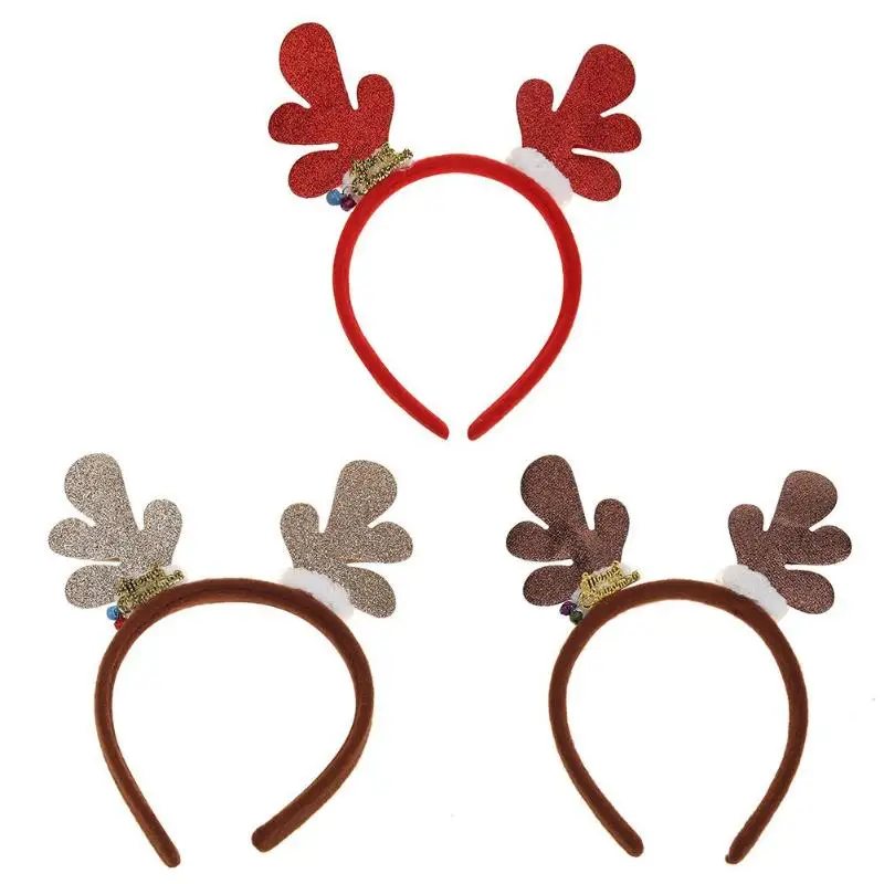 

3colors Adult Kids Cute Glitter Elk Horn Bell Christmas Headband Headwear Xmas Festival Party Decor Hairband 2018 Christmas Gift