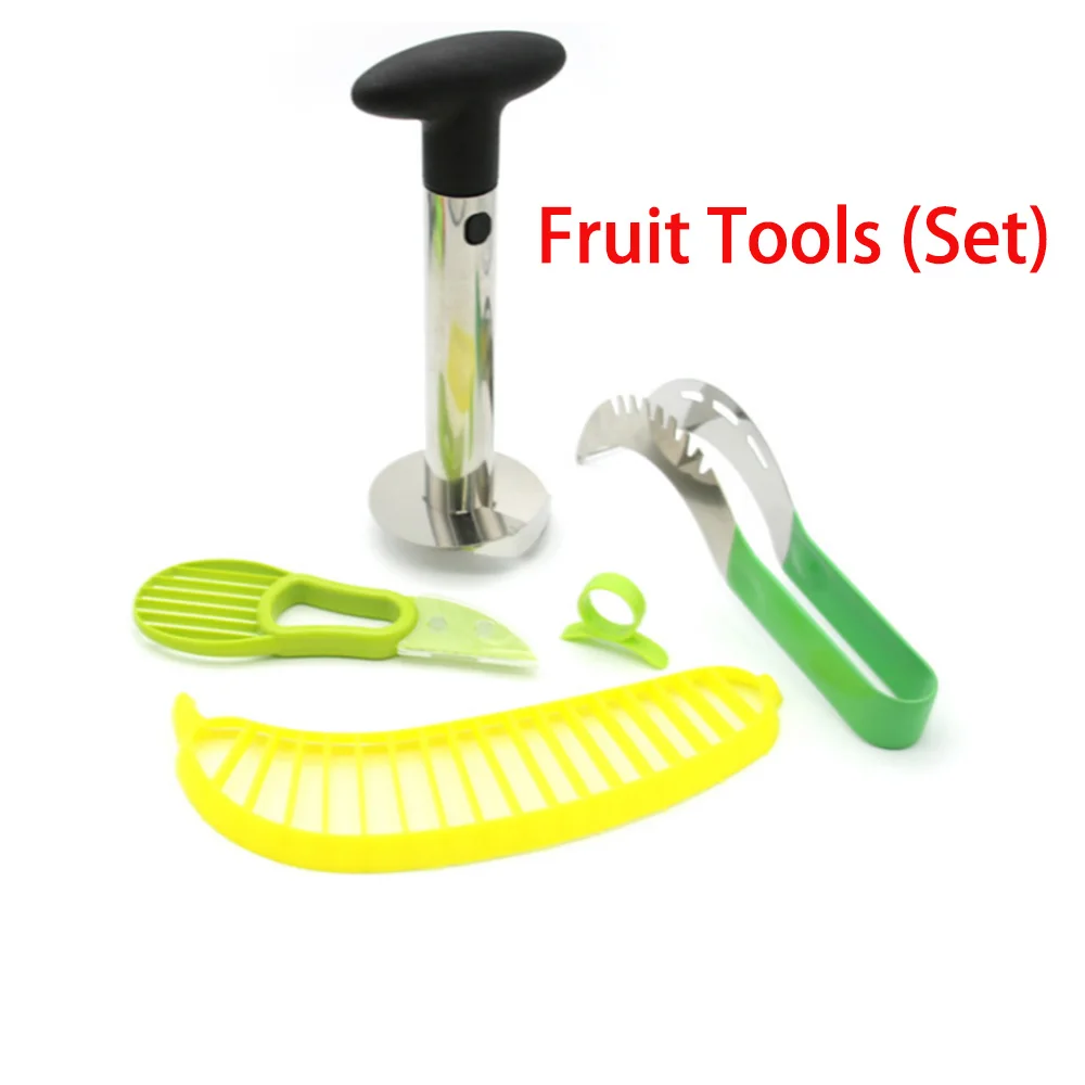

Fruit set of five pineapple knife watermelon cut avocado pulp open orange fruit banana cut fruit tool kitchen accessories