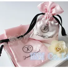 Атласный мешочек на шнурке с логотипом на заказ, подарочные пакеты для ювелирных изделий