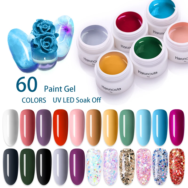 

Harunouta color Gel Paint uv Nail Gel Soak Off Nail Art led nail lacquer 69 colors glitter rainbow Painting Gel nail polish