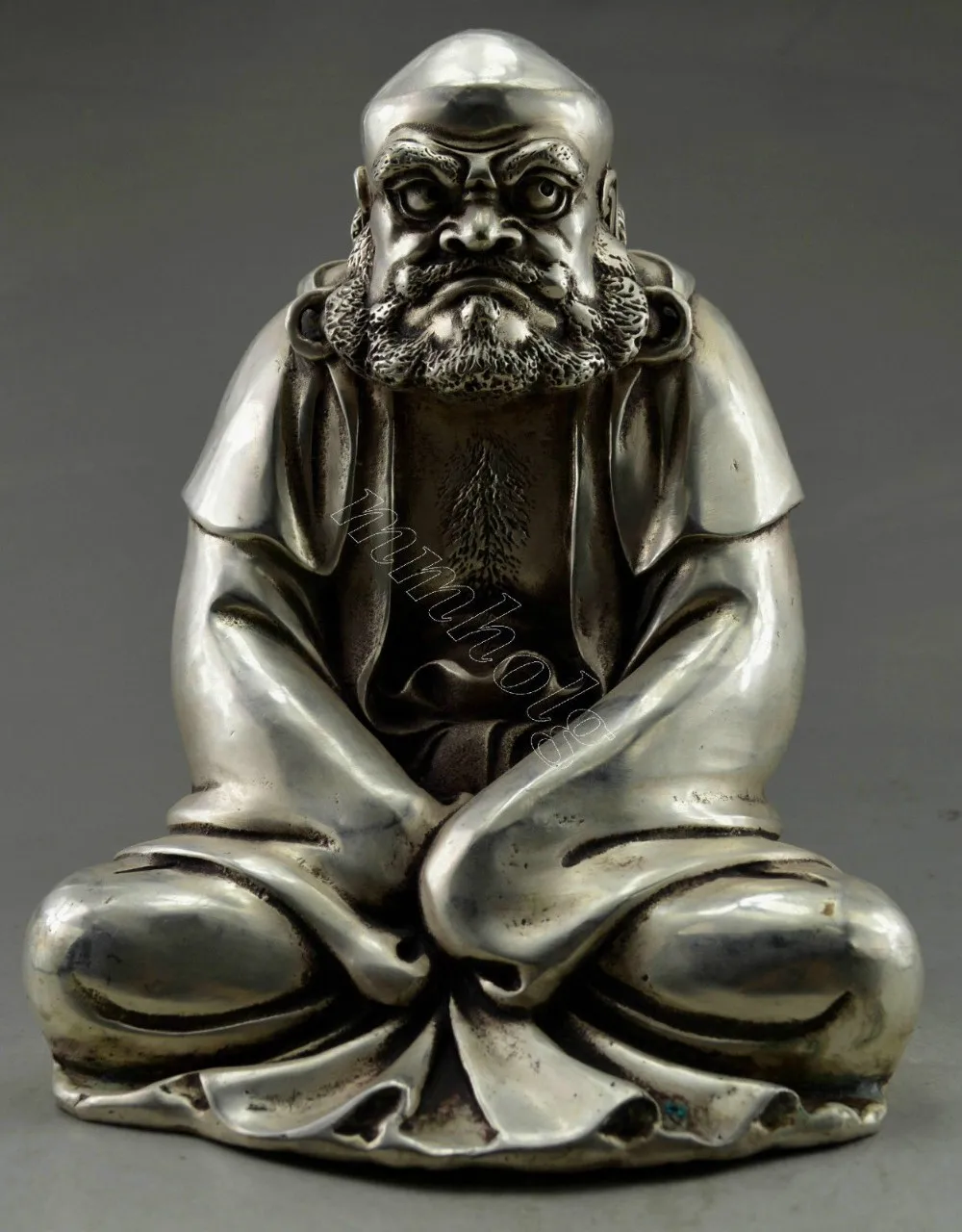 

Christmas Collectible Decorated Old Handwork Tibet Silver Big Bodhidharma Buddha Statue halloween Halloween