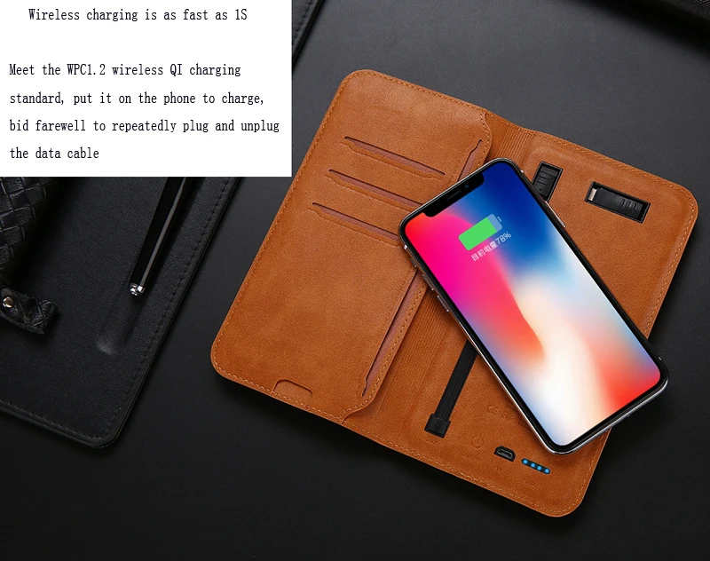 

Wallet type wireless charging mobile power mobile phone charging treasure 6800MA multi-function portable