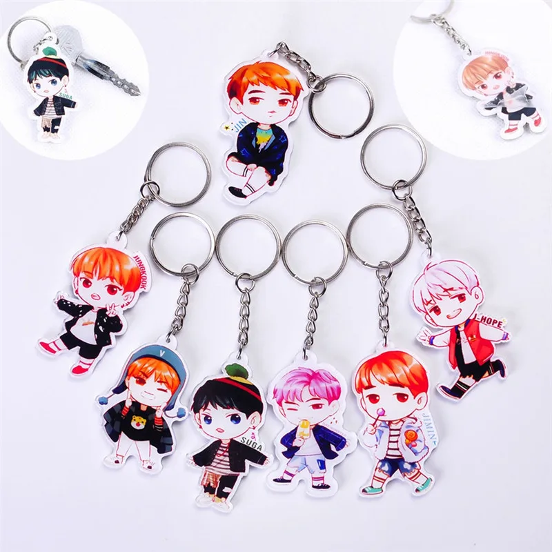 

Acrylic Keychain Bangtan Boys Cute Cartoon Key Ring Men Women Unisex Bag Keys Holder Kpop JUNG KOOK JIMIN JIN V SUGA JHOPE