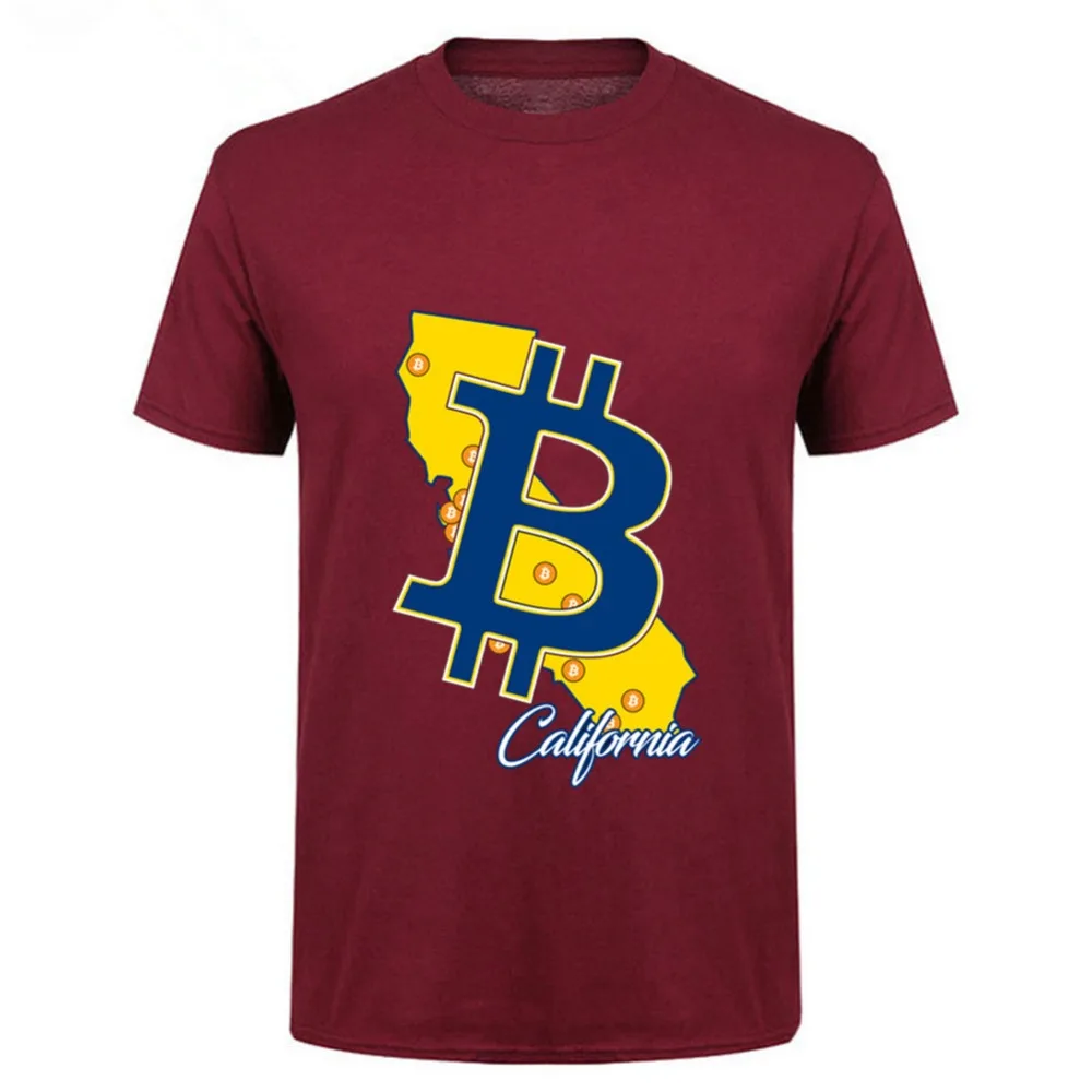 Новые забавные мужские футболки Биткоин в криптографии для флага Калифорнии с