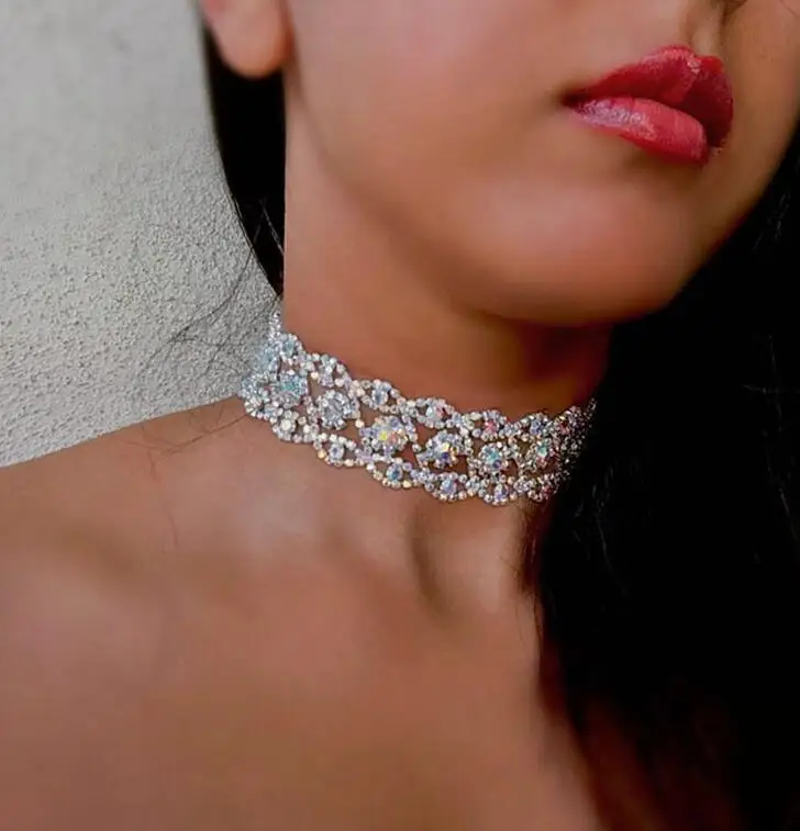 AB color Rhinestones Choker Shiny Sparkly Choker Statement Necklaces
