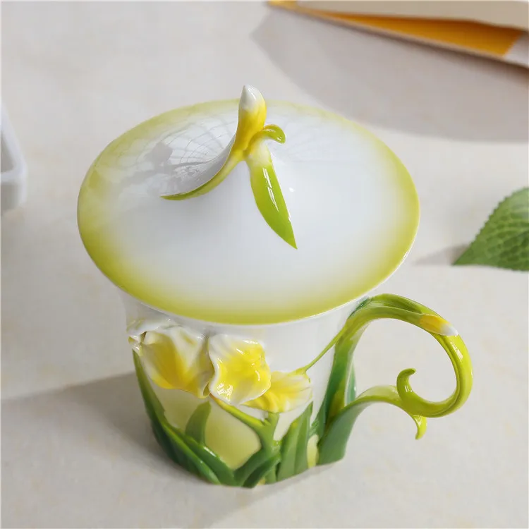 Горячая 3D цветная эмалированная кофейная чайная чашка, кружка с крышкой китайская костяная керамическая китайская кунг-фу посуда для напитков креативный Copo