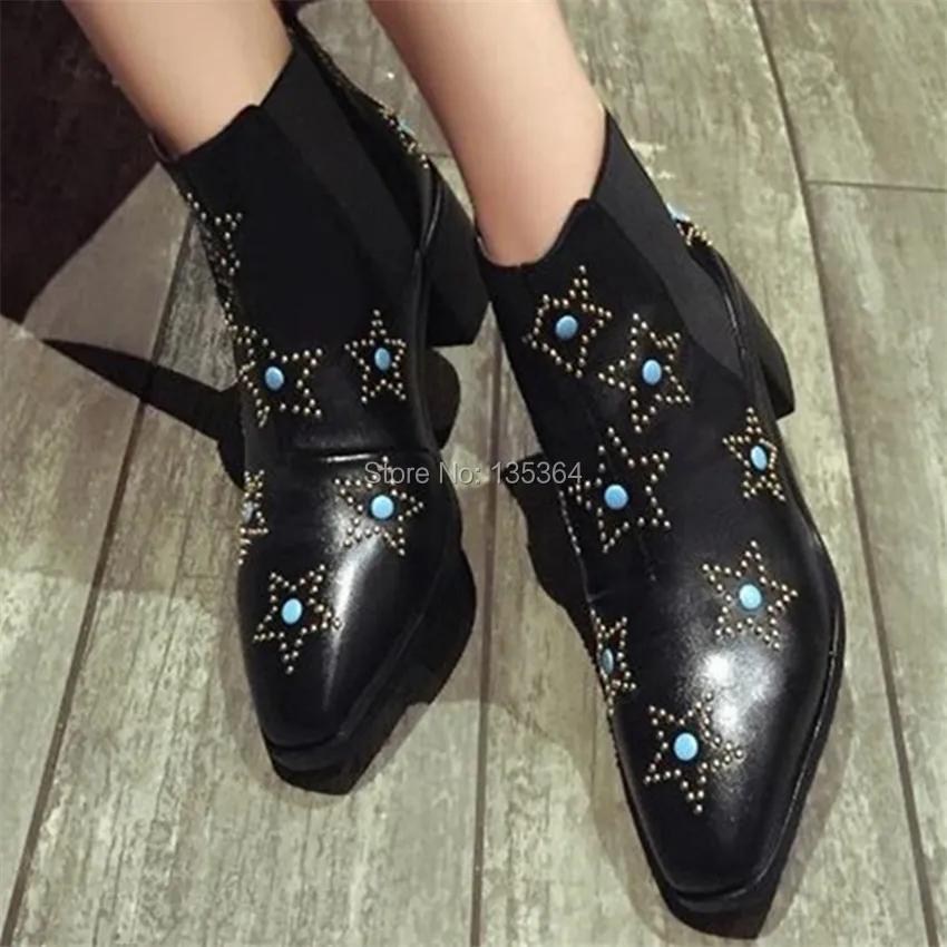 

2017 Fashion Black Rivets Women Shoes Square Heel Women Boots Square Toe Women Winter Autumn Tenis Feminino Mujer Ankle Boots