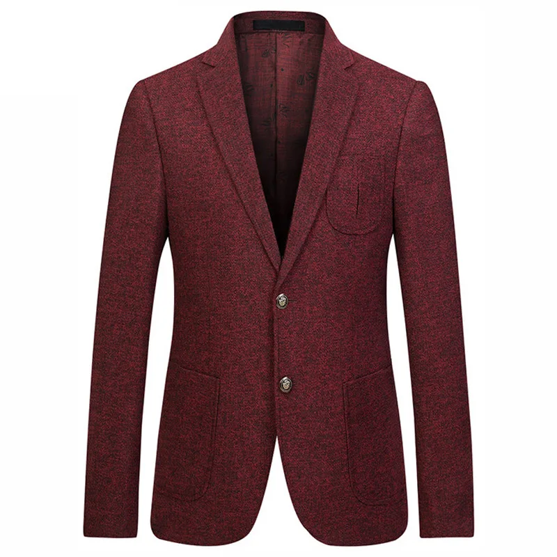 Men Fashion Slim Fit Suit Burgundy Tuxedo Jacket Wool Blend Blazers Mens Suits Wedding Groom