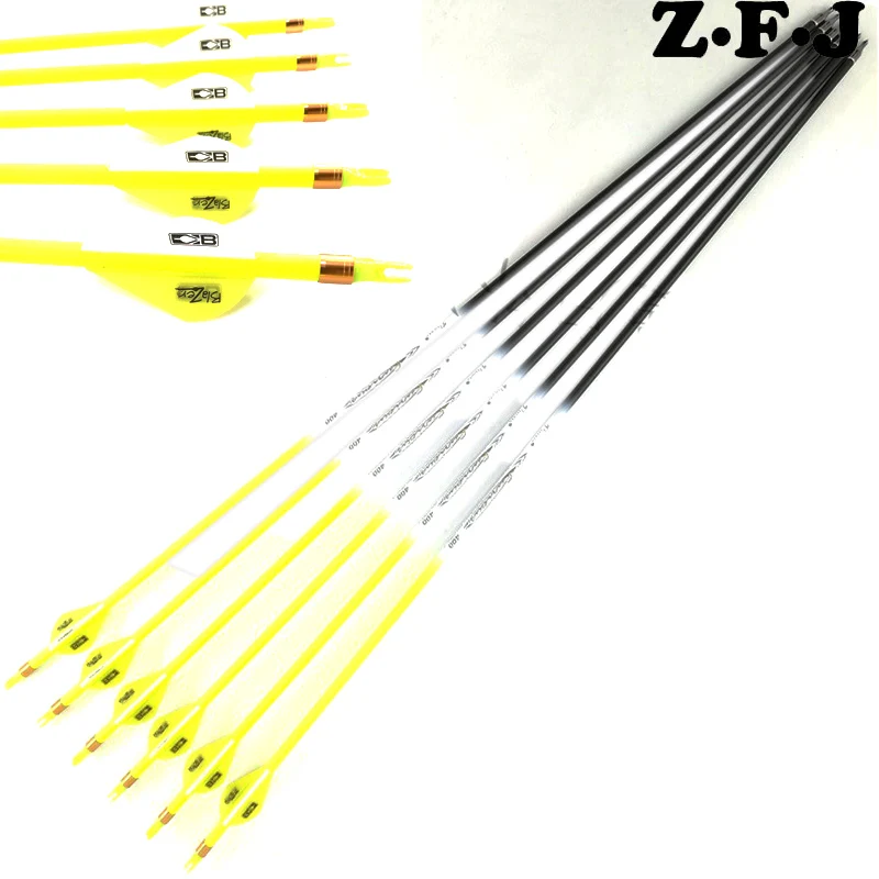 

12pcs spine 300 340 400 500 600 Pure Carbon Arrows Plastic Vanes ID 6.2mm Compound Recurve Bow Hunting Shooting Archery Outdoor