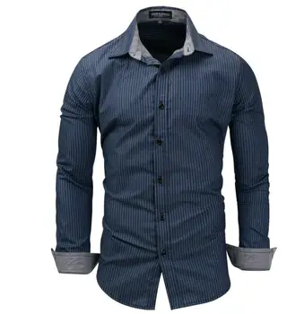 

Mens Striped Long Sleeved Casual Shirts 100% Cotton Males Casual Denim Shirts Plus Size Turn Down Collar Camisas For Men J2651