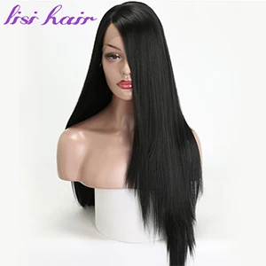 LISI волосы длинные прямые синтетические передние кружева парик для черных женщин волос 26 дюймов черный золотой голубой розовый 4 цвета африканская Америка - Цвет: Black
