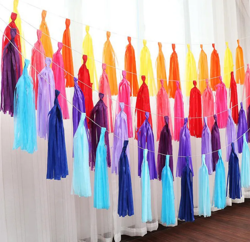 

5pcs/lot tissue Paper tassel garland Wedding Birthday Party decoration 35cm pink gold paper tassels Mariage Event party supplies