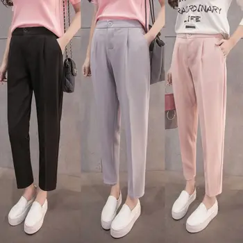 

Women Ladies Summer Chiffon Long Pants Casual Loose Harem Pencil Pants Hot Trousers Casual High Waist Button Solid Pants Clothes
