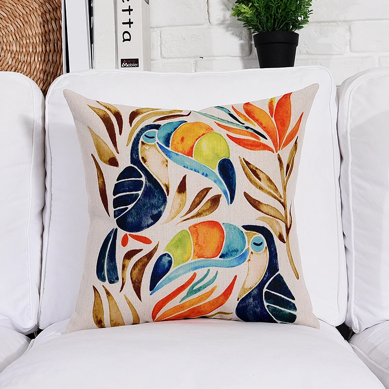 Square Tropical Plant Cotton Linen Cushion Cover Sofa Decorative Throw Pillow Car Chair Home Decor Pillow Case almofadas (12)