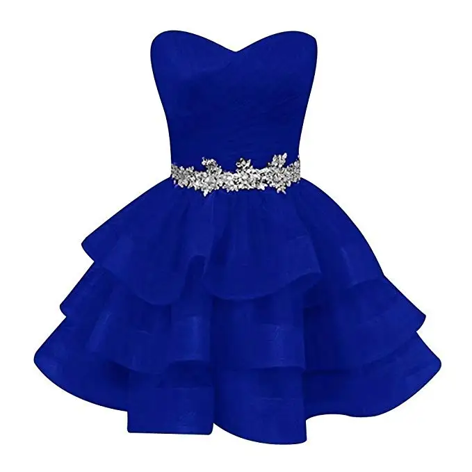 Royal Blue Модное бальное платье из органзы, платье для выпускного вечера, короткий милый пояс с кристаллами, вечерние платья Плюс, выпускные платья, платья с бусинами - Цвет: Royal Blue