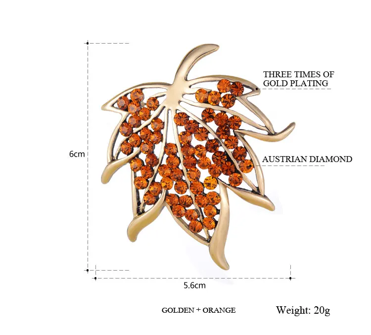 Высокое качество Свадебные украшения коричневый кристалл брошь в форме кленового листа брошь