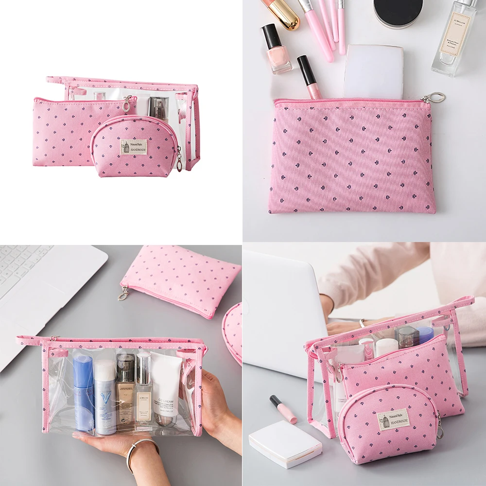 

3pcs/set Travel PVC Cosmetic Bags Women Transparent Clear Zipper Makeup Bags Organizer Bath Wash Make Up Tote Handbags Case