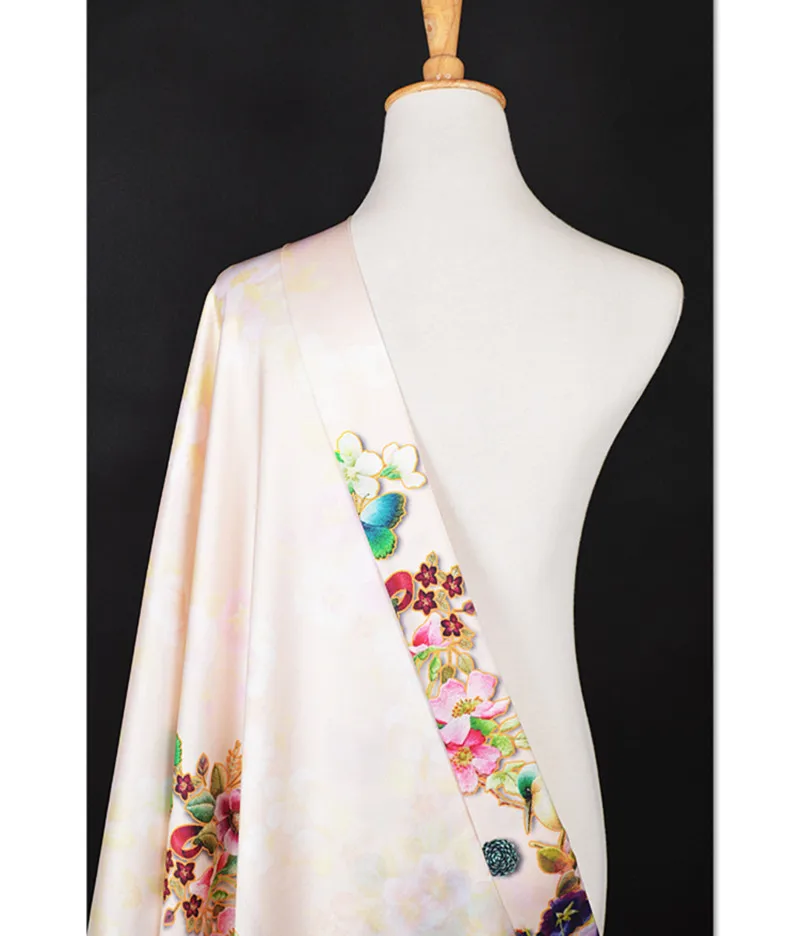 

FFLACELL 1 meter Hot Sale Silk Fabric Summer Print Flower Cloth Dress Fashion Wide 105cm