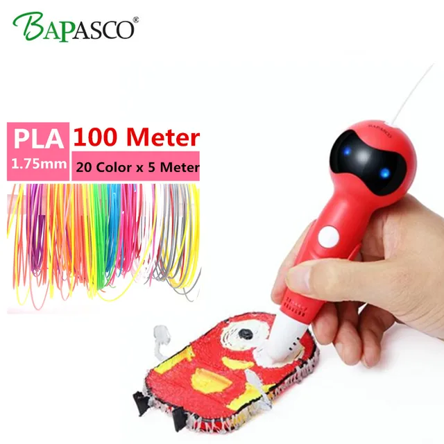Best Offers 2018 Robot Appearance 3D Pen Original BAPASCO High-tech Voice Function Printing Pen 3D Model Add 100Meter(20Color) PLA Material 