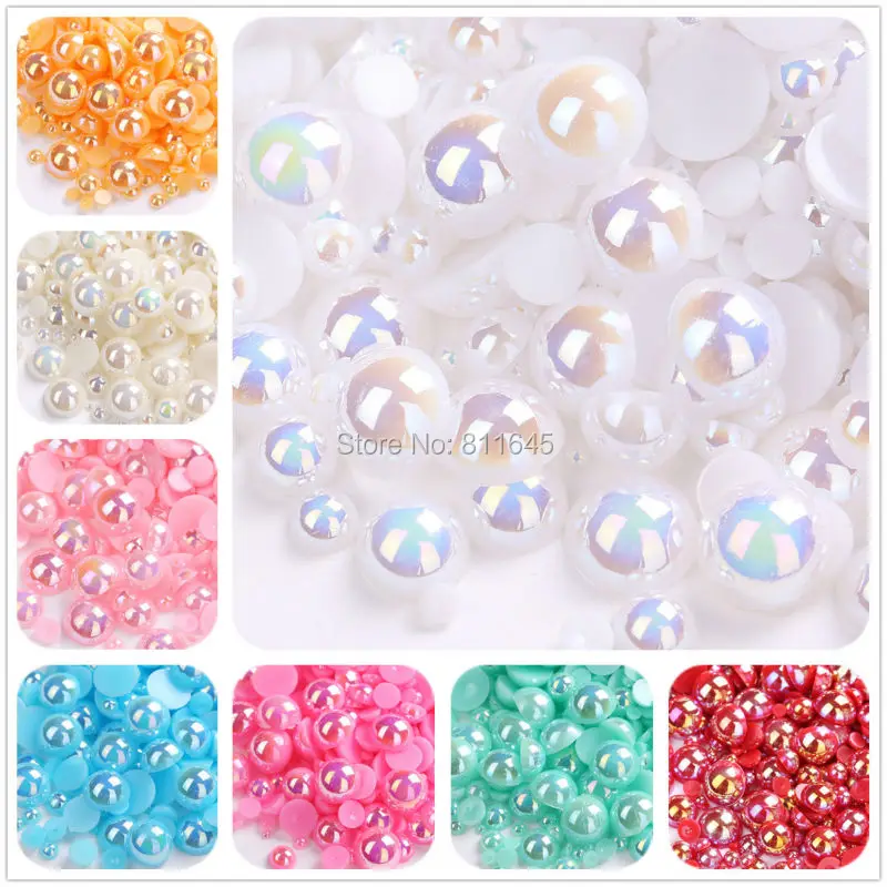 

18 Colors AB Color Half Round Pearls,Flatback Pearls,Mix Sizes 2mm-10mm ABS Imitation Pearl Beads For DIY Decoration,Nail Art