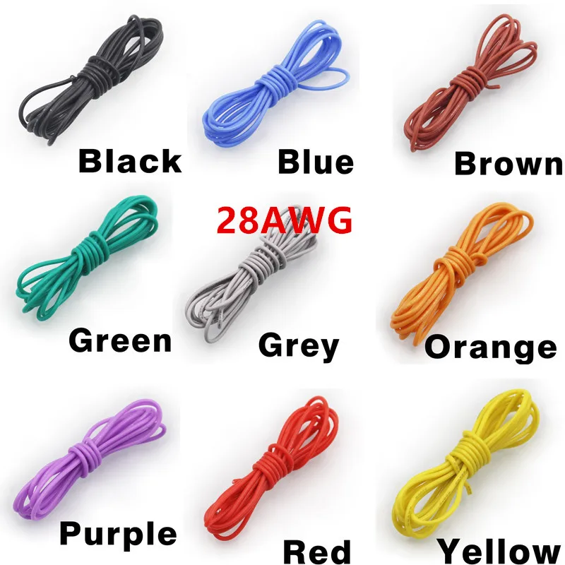 

5M/lot 16ft Flexible 28 AWG Silicone Wire RC Cable electronic wire 16/0.08TS Outer Diameter 1.2mm cable lamp soft Wires Cables