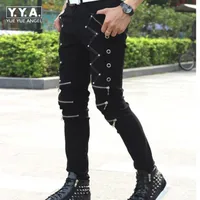 New Arrival Spring Fashion Mens Punk Skinny Pants For Man Cool Cotton Casual Pants Zipper Slim Fit Black Goth Trousers 1