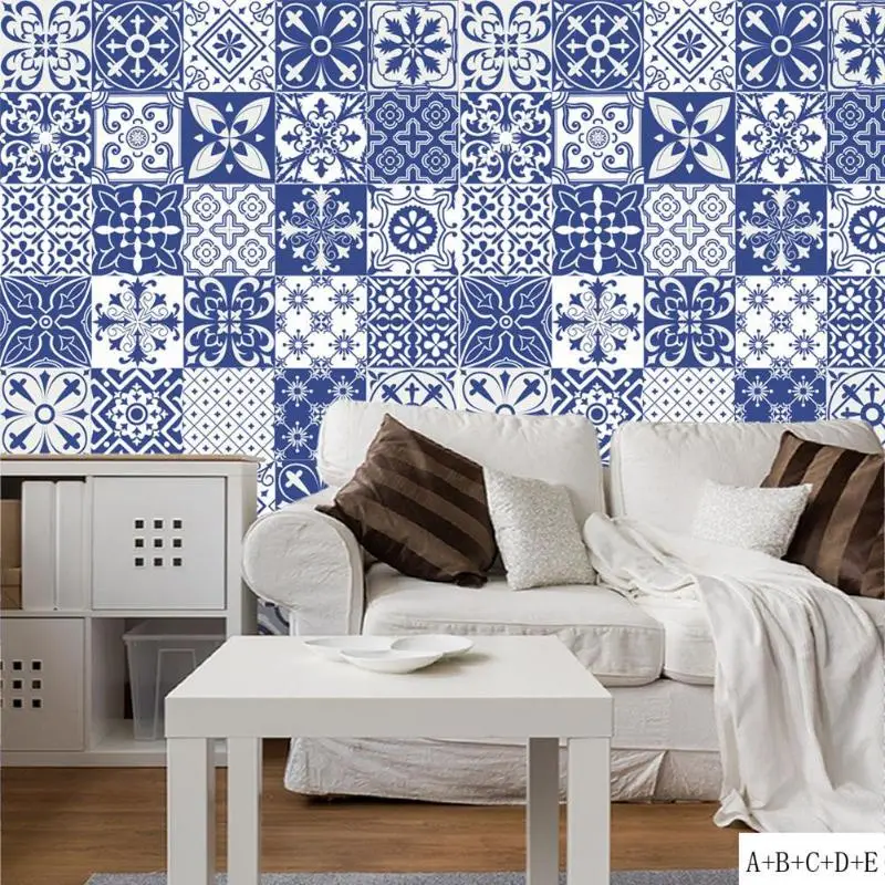 Средиземноморский стиль цветок квадратный самоклеящийся ПВХ плитка стикер s Белый Синий Ретро Цветочный стикер для настенной плитки для кухни ванной комнаты