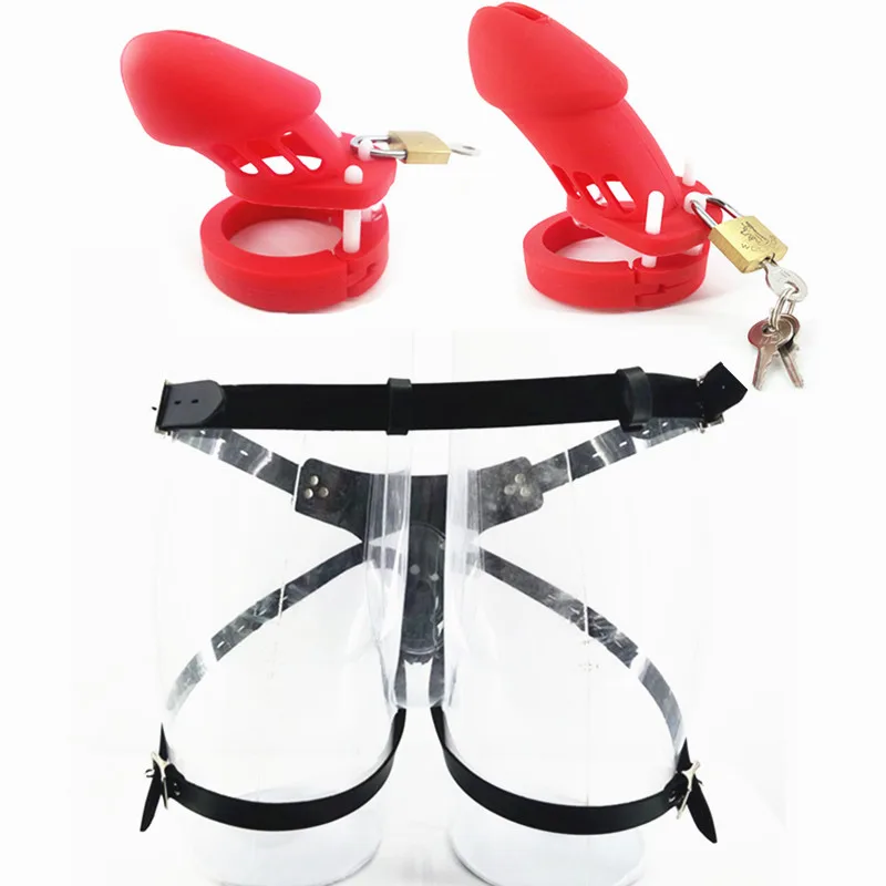 

Red CB6000 CB6000S Male Strap On Cock Cage with 5 Base Rings Silicone Penis Cage Chastity Devices Adult Toys for Men G7-2-31