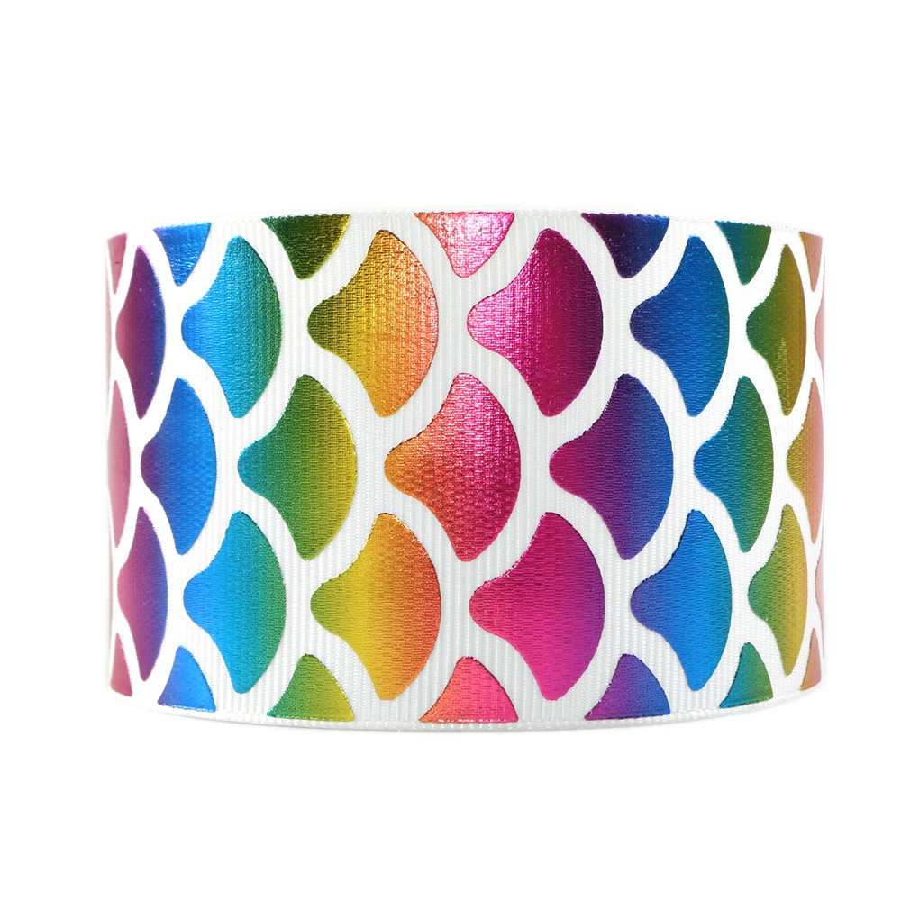 

David accessories 2" or 3'' Gold Foil Rainbow Unicorn Fish Scales Grosgrain Ribbon Tape 50Yards,DIY Handmade Materials,50Yc6577