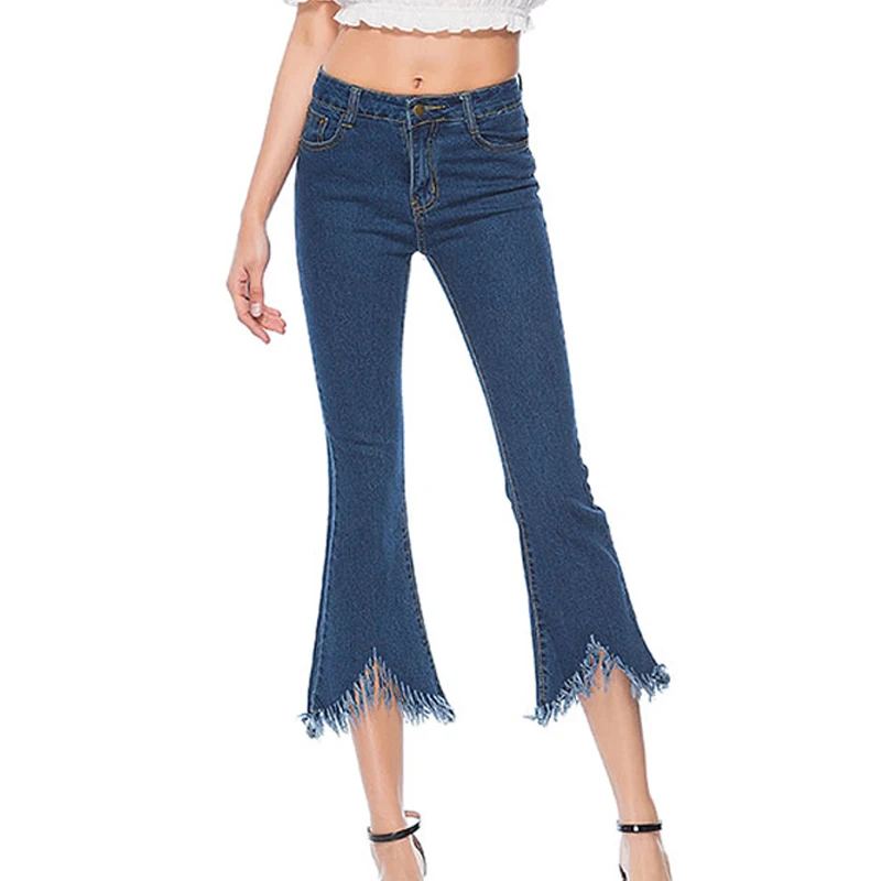 

Women Jeans Pants Regular Jeans Summer Spring Mid Waist Button Fly Ankle-Length Pants Denim Casual Flared Pants
