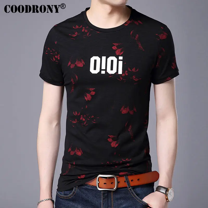 COODRONY модная футболка с цветочным принтом и круглым вырезом с коротким рукавом для мужчин Весна Лето Топ Мужская брендовая одежда хлопковая Футболка S7646 - Цвет: Черный