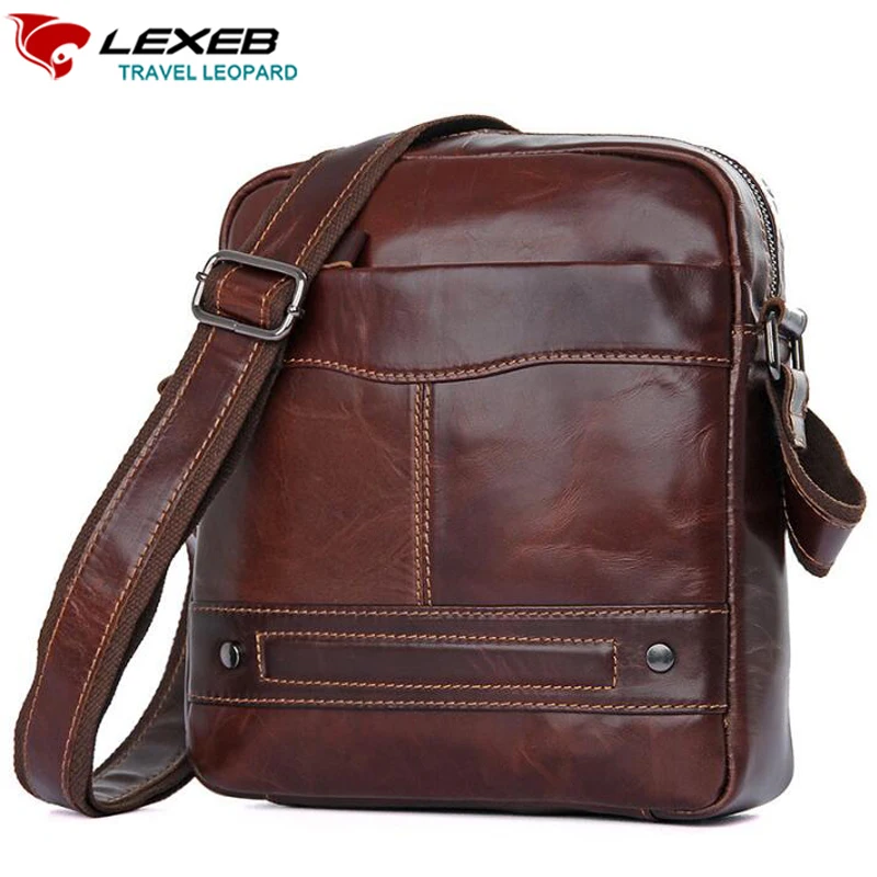 

LEXEB Brand Coffee Genuine Leather Men's Messenger Bags For 7.9 Inch iPad High Quality Travel Casual Fashion Small Bag Everyday