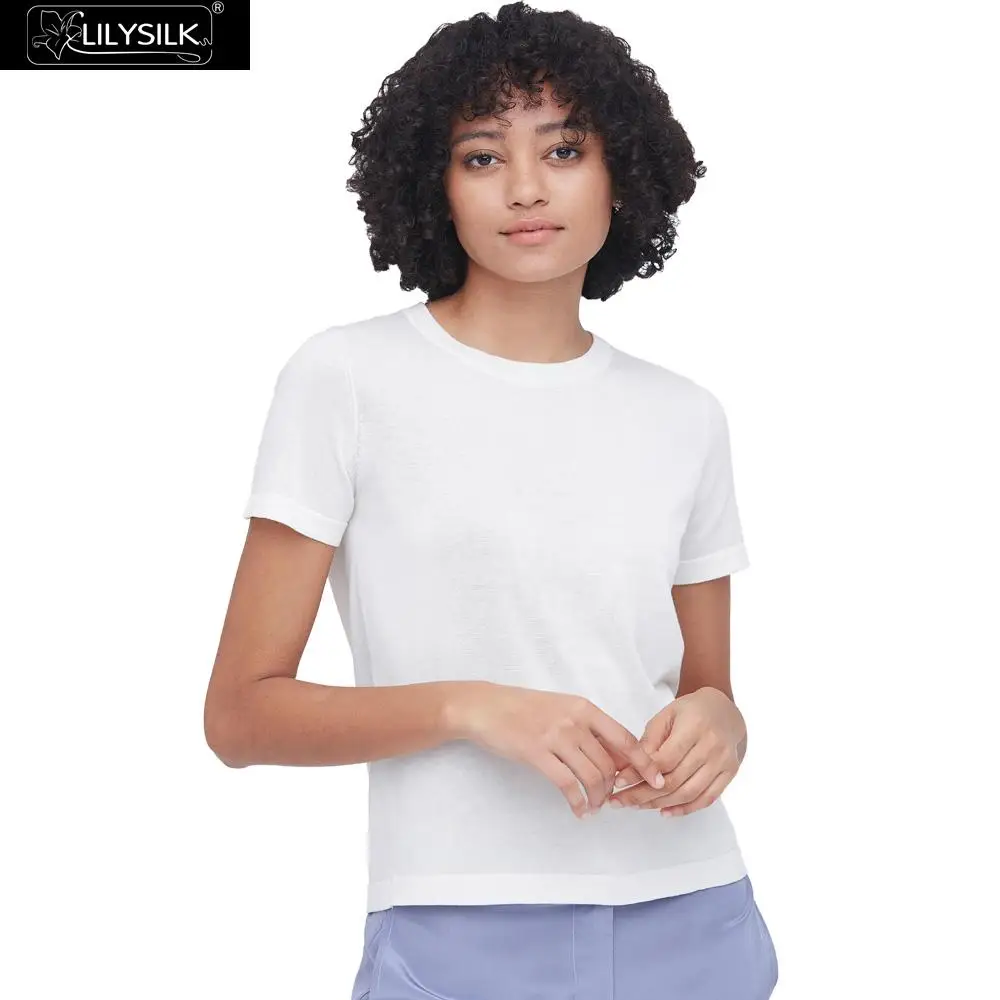

LilySilk Silk Knitted T-shirt Soft Pure Natural white New Free Shipping