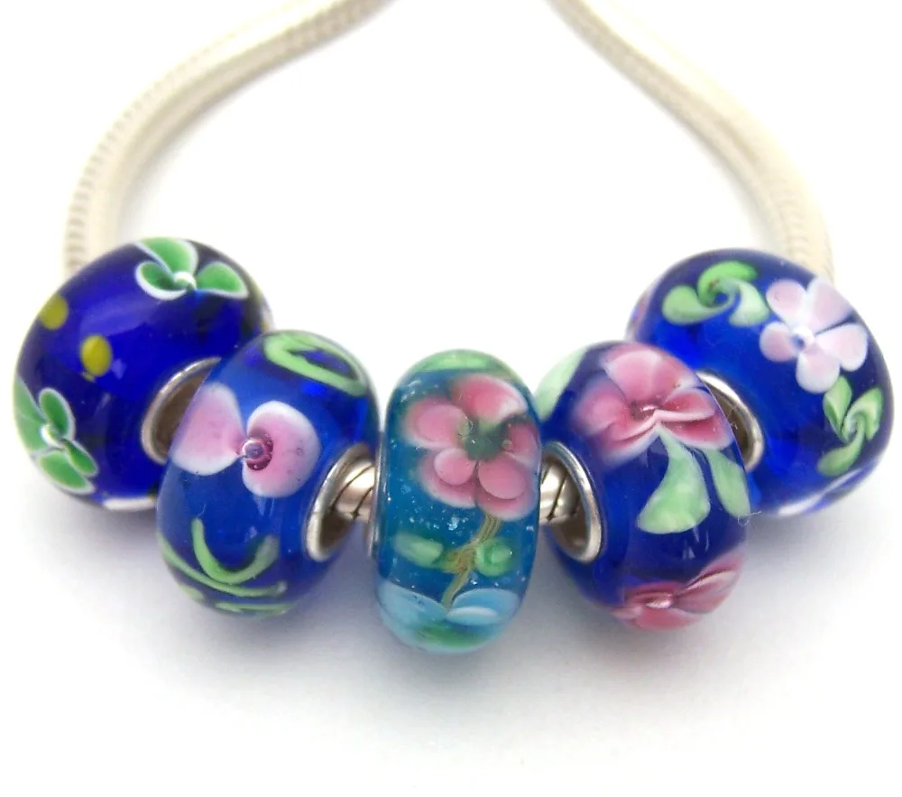 

SBJWG610 5PCS 100% S925 Sterling Silver Beads Murano Glass beads Fit European Charms Bracelet charms diy jewelry Lamp work
