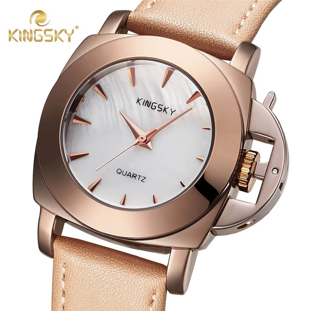 KINGSKY Luxury Women Watches 2017 Fashion Design Brown Leather Strap