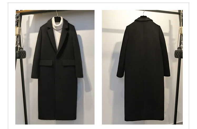 Корейская плюс хлопковая шерстяная куртка, теплое Женское пальто, осень зима, новинка, тонкая Студенческая длинная верхняя одежда, повседневная черная Женская шерстяная куртка