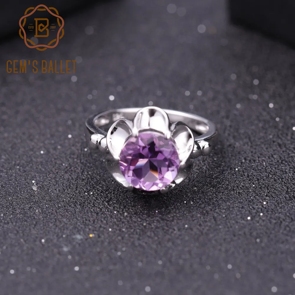 

GEM'S BALLET Classic 2.66Ct Natural Amethyst Finger Ring For Women Wedding Bands 925 Sterling Silver Gemstone Rings Fine Jewelry