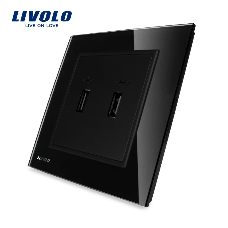 Livolo стандарт Великобритании два комплекта USB розетка/розетка черный кристалл