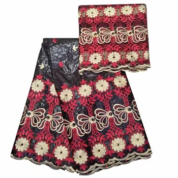 

Popular lady dress set African bazin riche lace fabric and French net lace fabric (5+2y)IKBN33