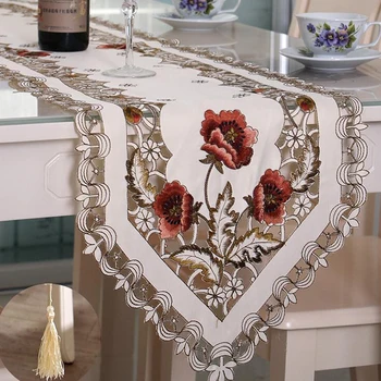 

Classic European Openwork Rose Embroidered Home Decor Table Flag Tablecloth Tassel Embroidered Coffee Table Tablecloth Decor