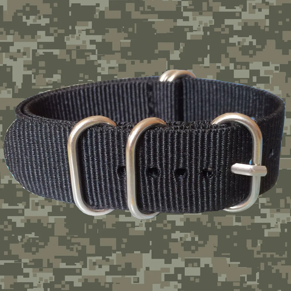

Top Quality Retro Wholesale 20 mm Black Army Sports Zulu fabric Nylon watchband Watch Strap 5 Rings Bands Buckle belt 20mm