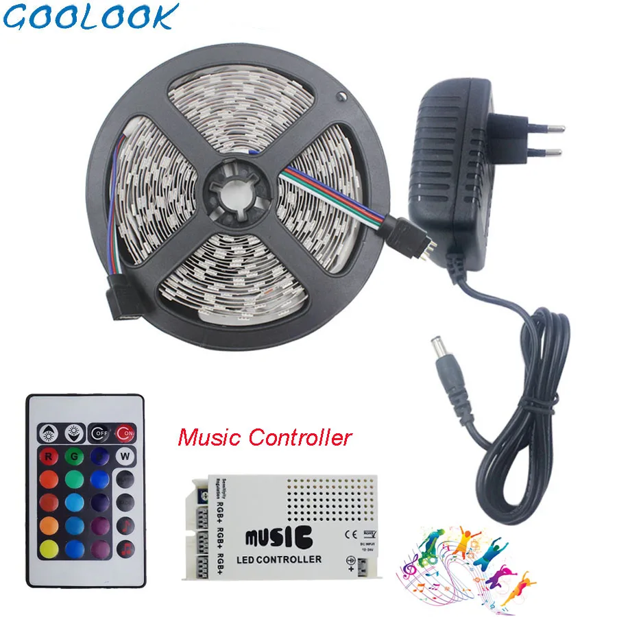 

2835 Waterproof LED Strip Light DC12V Tape Diode Neon Ribbon lamp strip Flexible RGB Led Light String with music Controller