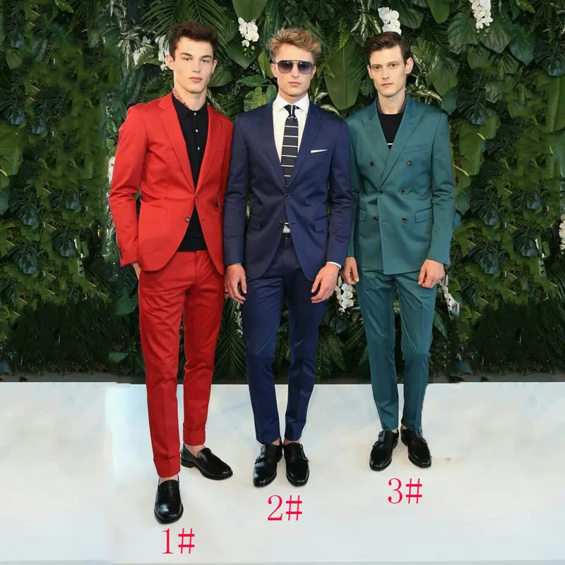 

Hot Red Men Suits for Wedding Navy Blue Men Blazer Green Man Jacket Groom Tuxedos 2Piece Coat+Pants Slim Fit Costume Homme Terno