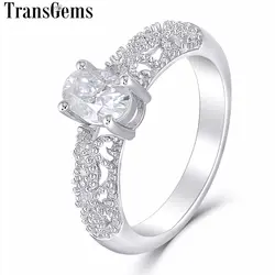 Transgems Винтаж Твердые 14 к 585 Белое золото основной 0.6ct 4X6 мм овальной огранки F цвет обручальное кольцо для женщин Свадебные