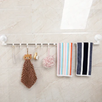 

Stainless Steel Single Rod Storage Rack Kitchen Tool Knife Telescopic Organizer Suction Cup Bathroom Towel Storage Holder