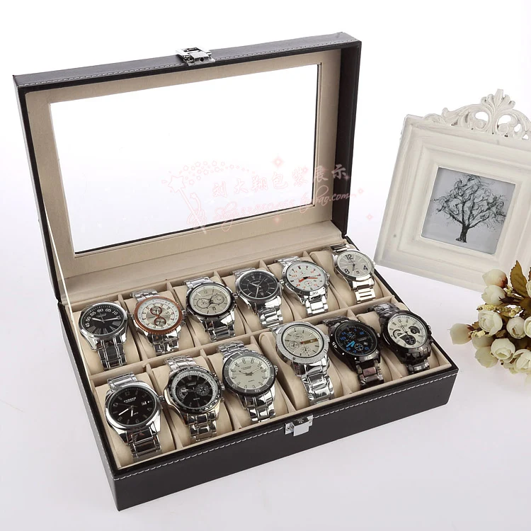 Кожаная Коробка для часов, черный чехол для хранения часов с окошком, ювелирные изделия для женщин, Подарочный чехол, модный дисплей, ювелирное изделие, Подарочный держатель