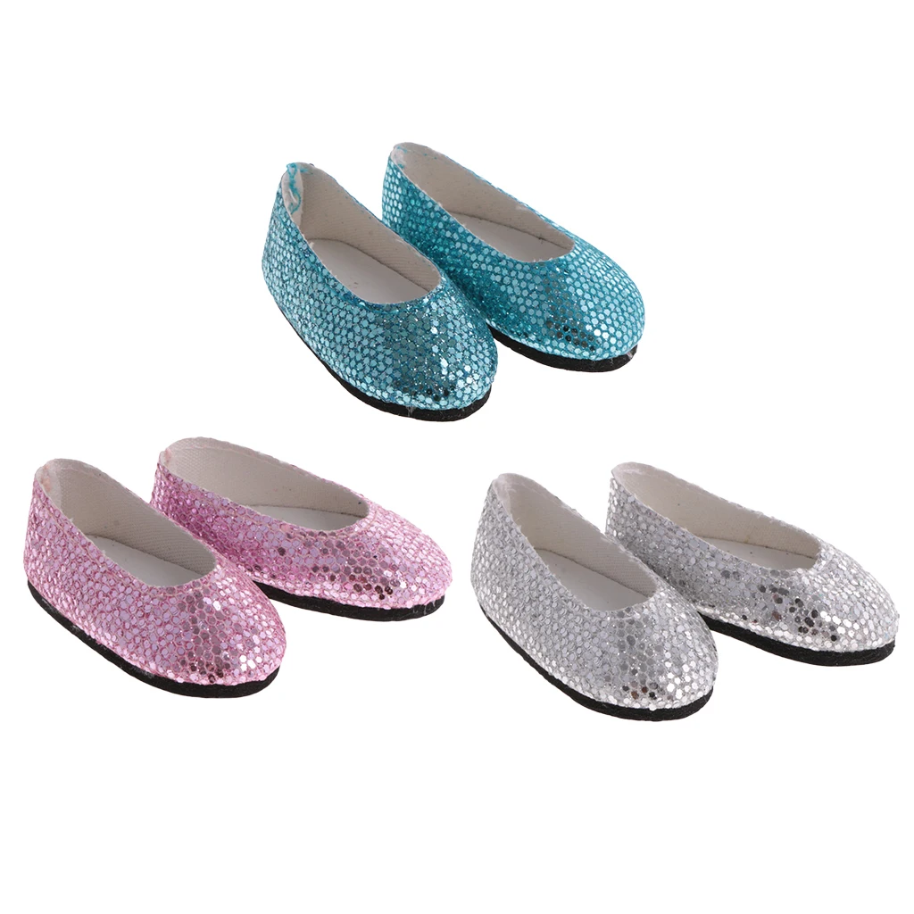 3 Pair Stylish Sequins Dancing Shoes Flats for Wellie Wishers Doll Accessory