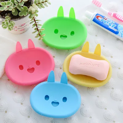 

Wisely Cute Rabbit shape Plastic Holder Dish Soap Box with Cover bathroom set Soap Dish Case Bathroom Washroom SCCJGL