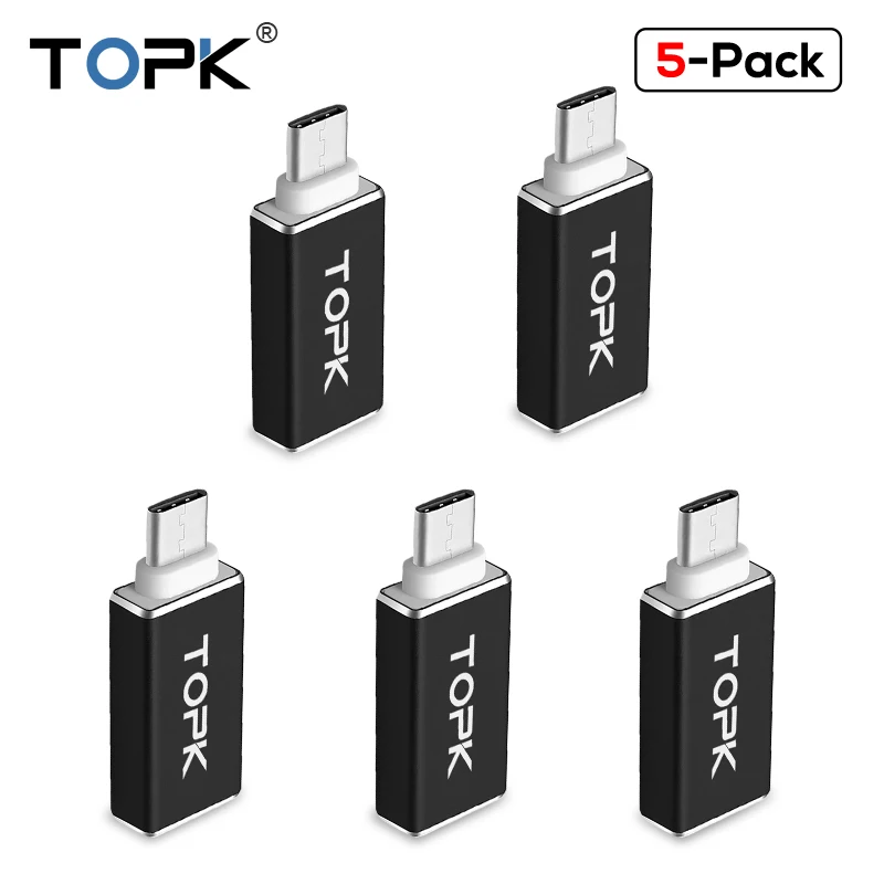 

TOPK [5-Pack] USB Type C Male to USB 3.1 Female OTG Adapter For Samsung Galaxy S9 Xiaomi Mi5 huawei P20 Lite Type-C OTG USB-C